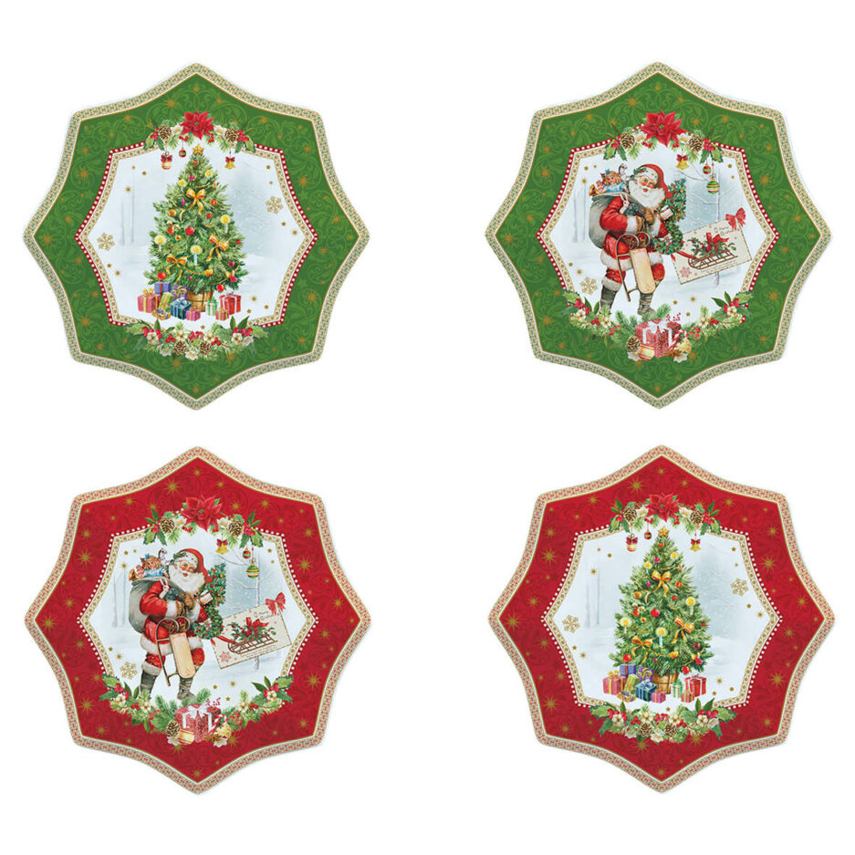 Set 4 porcelain dessert plates Ø 16 cm VINTAGE XMAS