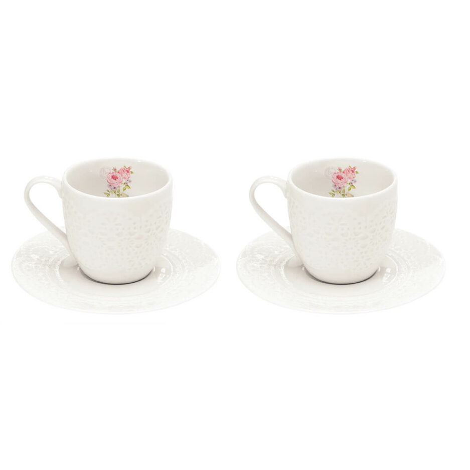 Ensemble de 2 tasses à café avec soucoupes en porcelaine 100 ml dans une boîte ROSES