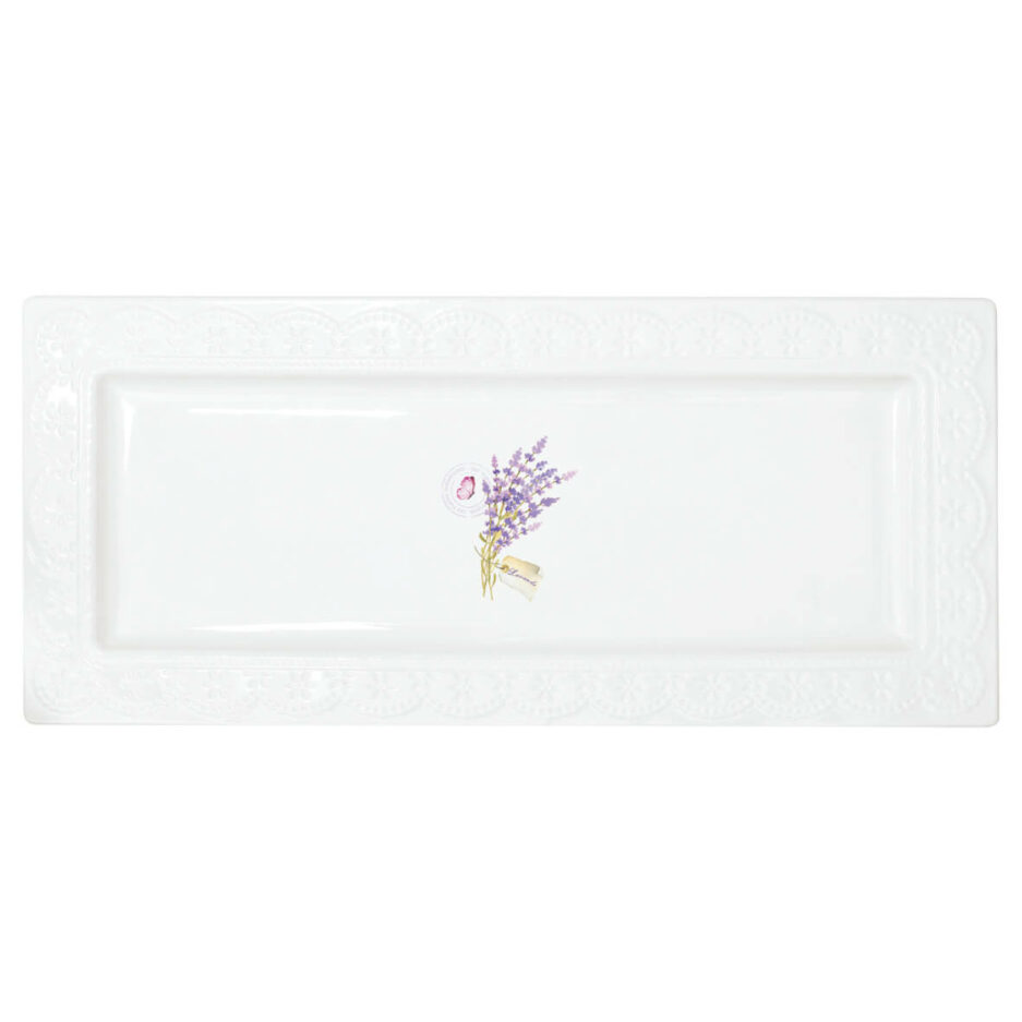 Plat à gâteau en porcelaine de 36x16 cm dans une boîte LAVANDE