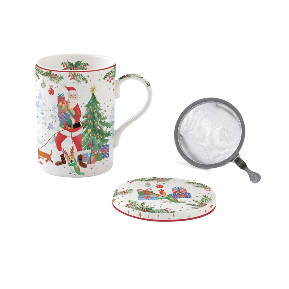 Mug etdessous-de-verre avec infuseur en métal JOYFUL SANTA