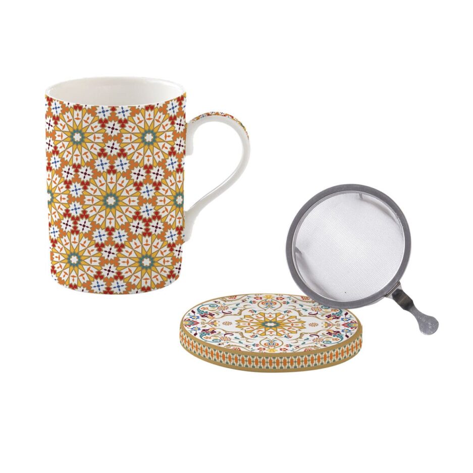 Fine China mug 350 ml with lid & metal infuser MAROCCO ORANGE