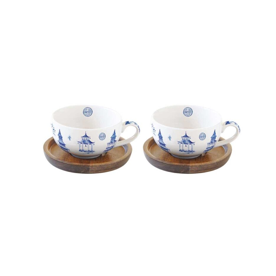 Ensemble de 2 tasses avec soucoupes en acacia Acacia PADOGA