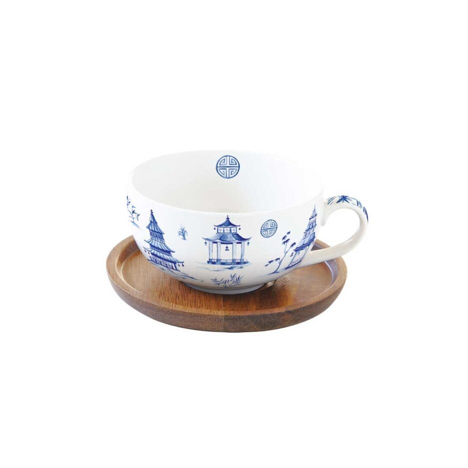 Porcelain tea cup 250 ml with acacia saucer PAGODA