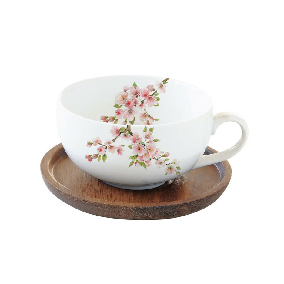 Cup in porcelain 250 ml w/acacia saucer SAKURA