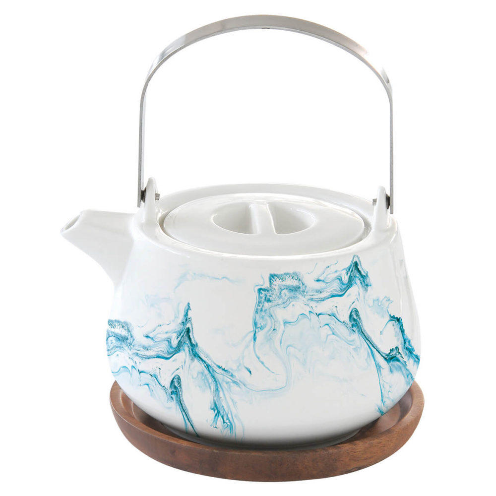 1089 AQUA Teiera in porcellana 750 ml con sotto teiera in acacia AQUA
