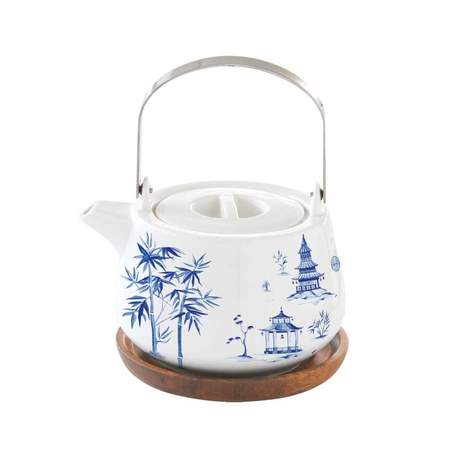 Teapot 750 ml in porcelan with acacia trivet PAGODA