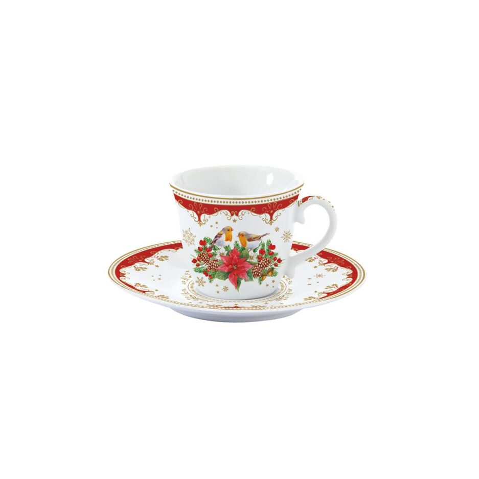 Tazza da the' con piattino 200 ml in porcellana CHRISTMAS MELODY