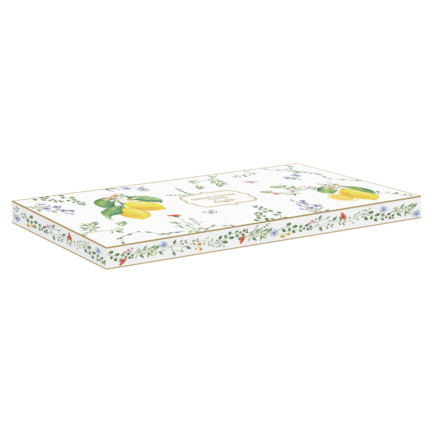 Alternative view of Rectangular serving platter in porcelain 35 x 15 cm FLEURS ET CITRONS