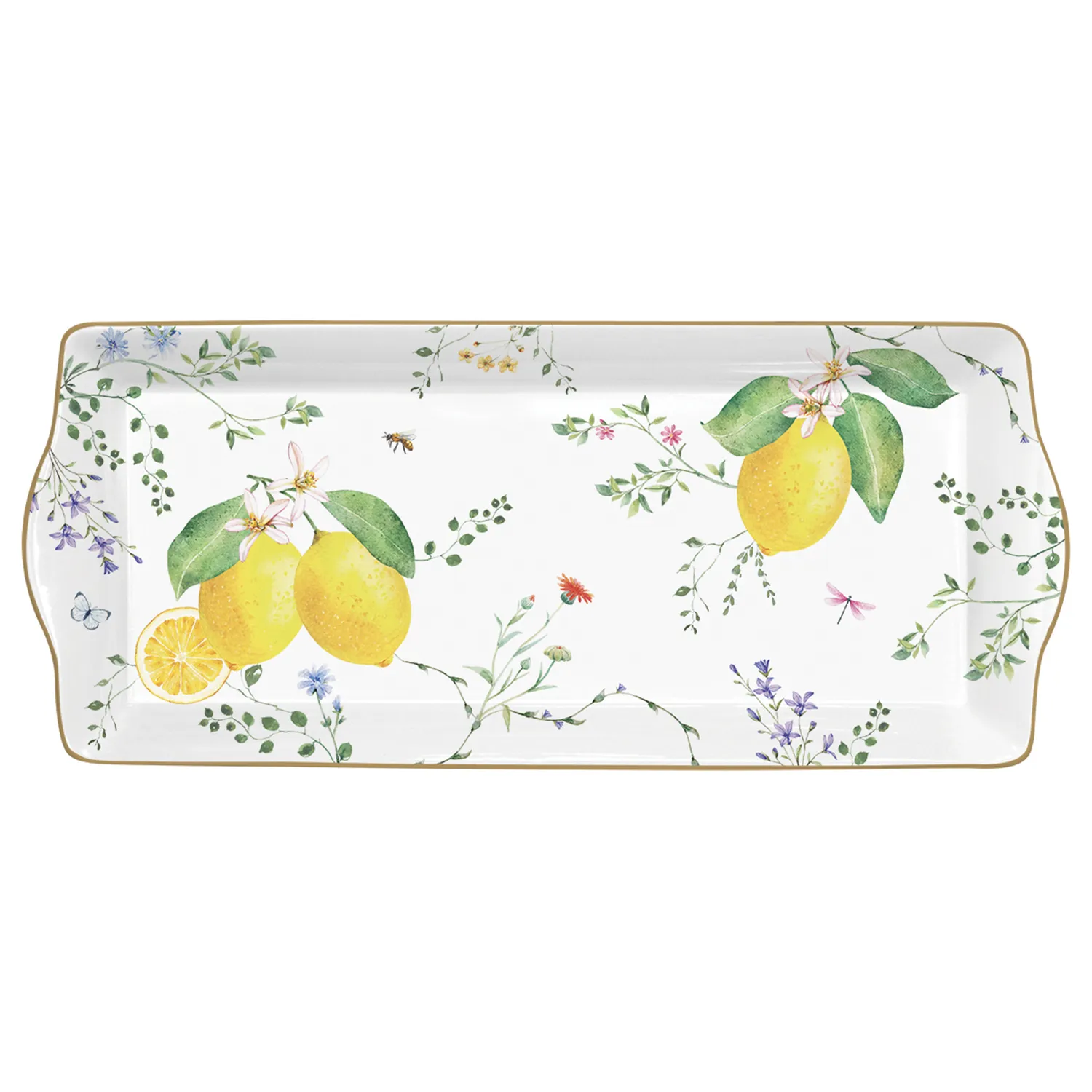 Rectangular serving platter in porcelain 35 x 15 cm FLEURS ET CITRONS