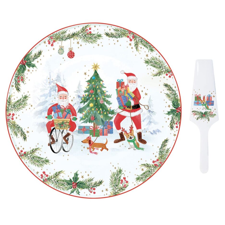 Porcelain cake serving set  Ø 32 cm in color box JOYFUL SANTA