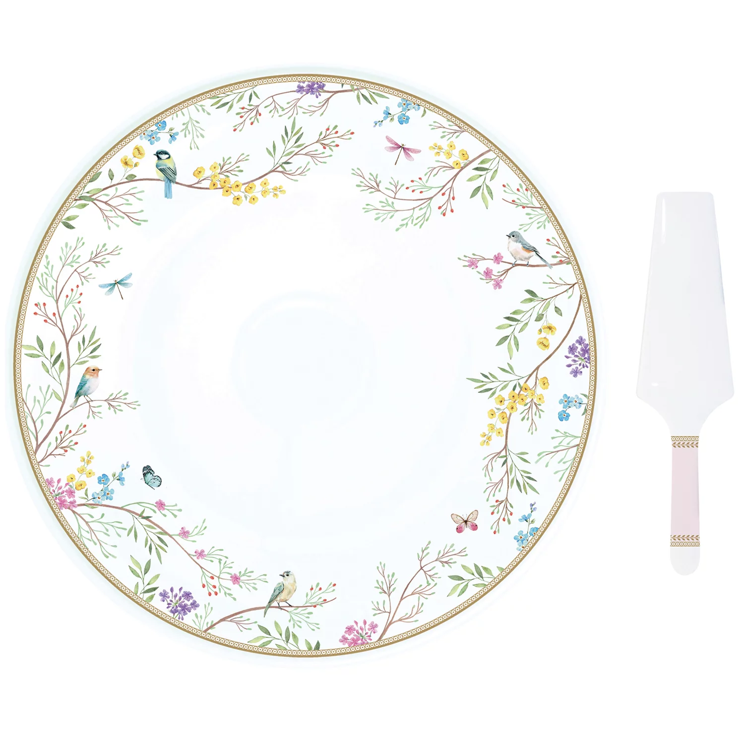 Cake plate with scoop in porcelain Ø 32 cm BIRDS MELODY