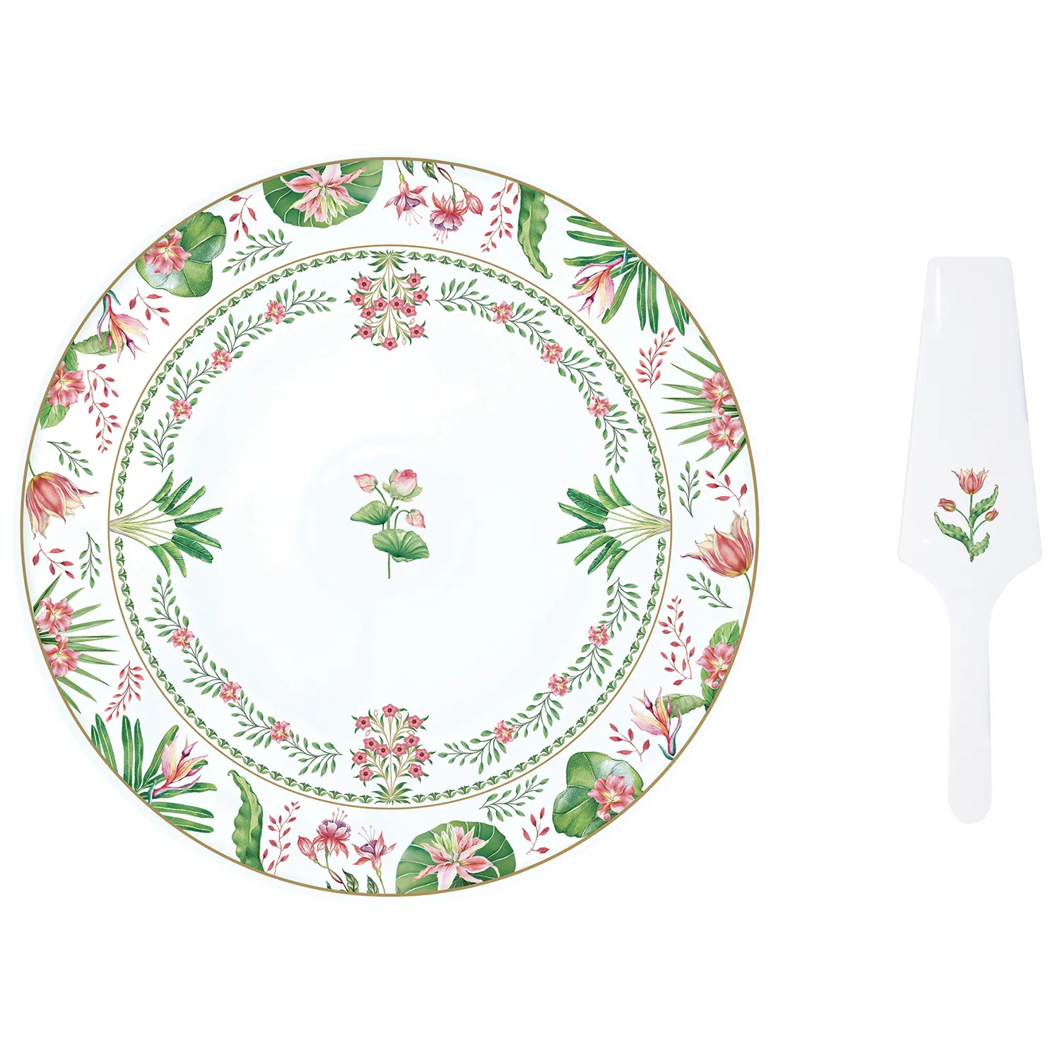Cake plate with scoop in porcelain Ø 32 cm BOTANIC CHIC