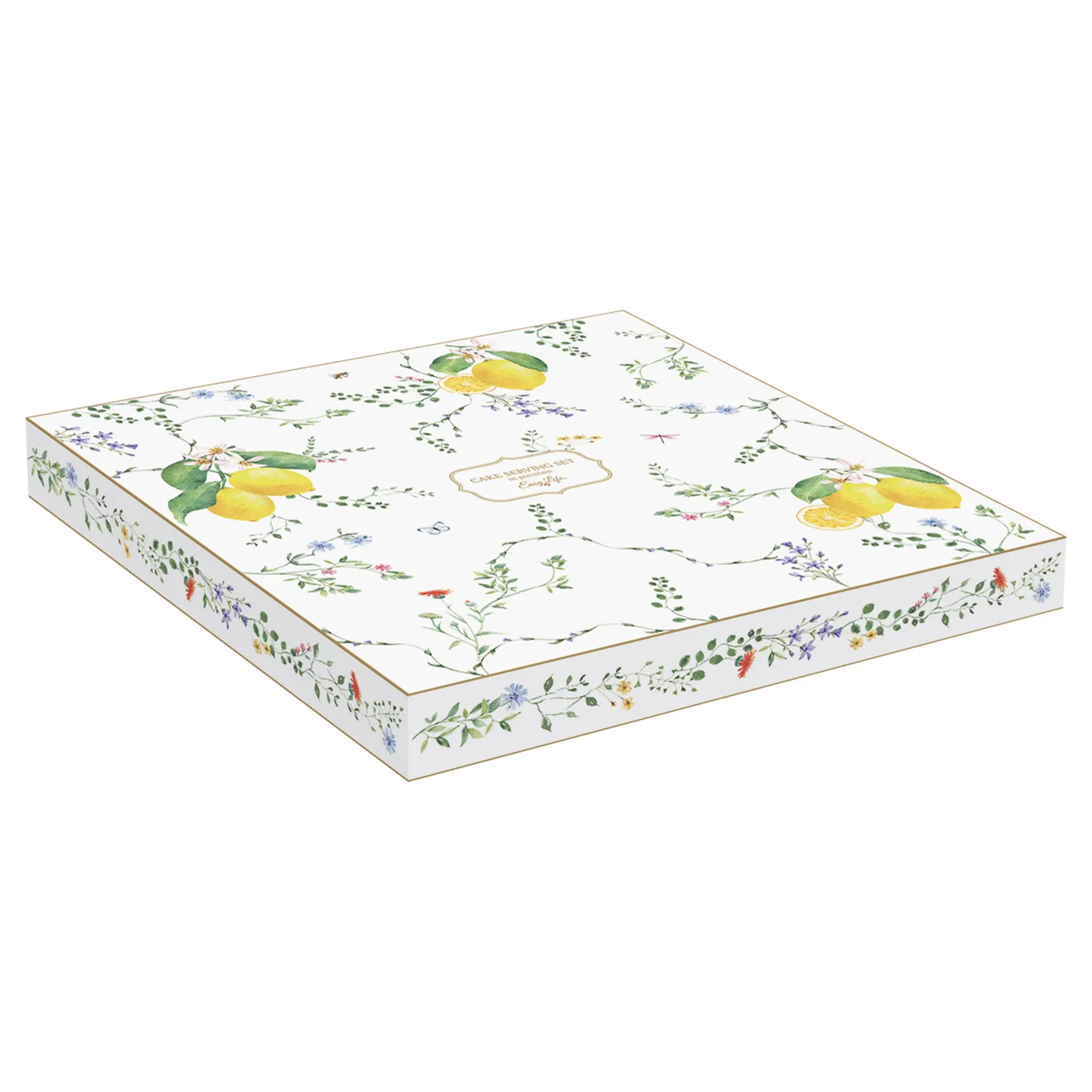 Alternative view of Cake plate with scoop in porcelain Ø 32 cm FLEURS ET CITRONS