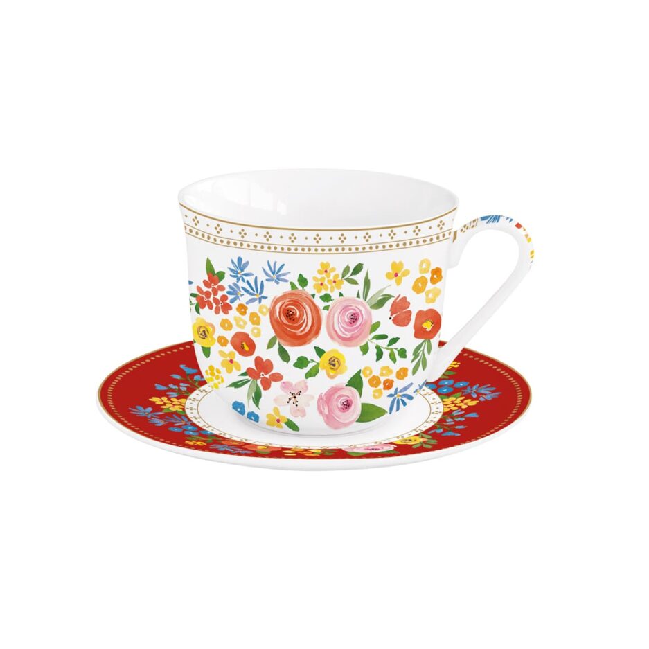 Porcelain breakfast cup & saucer  370 ml. in color box BOHO FLOWERS
