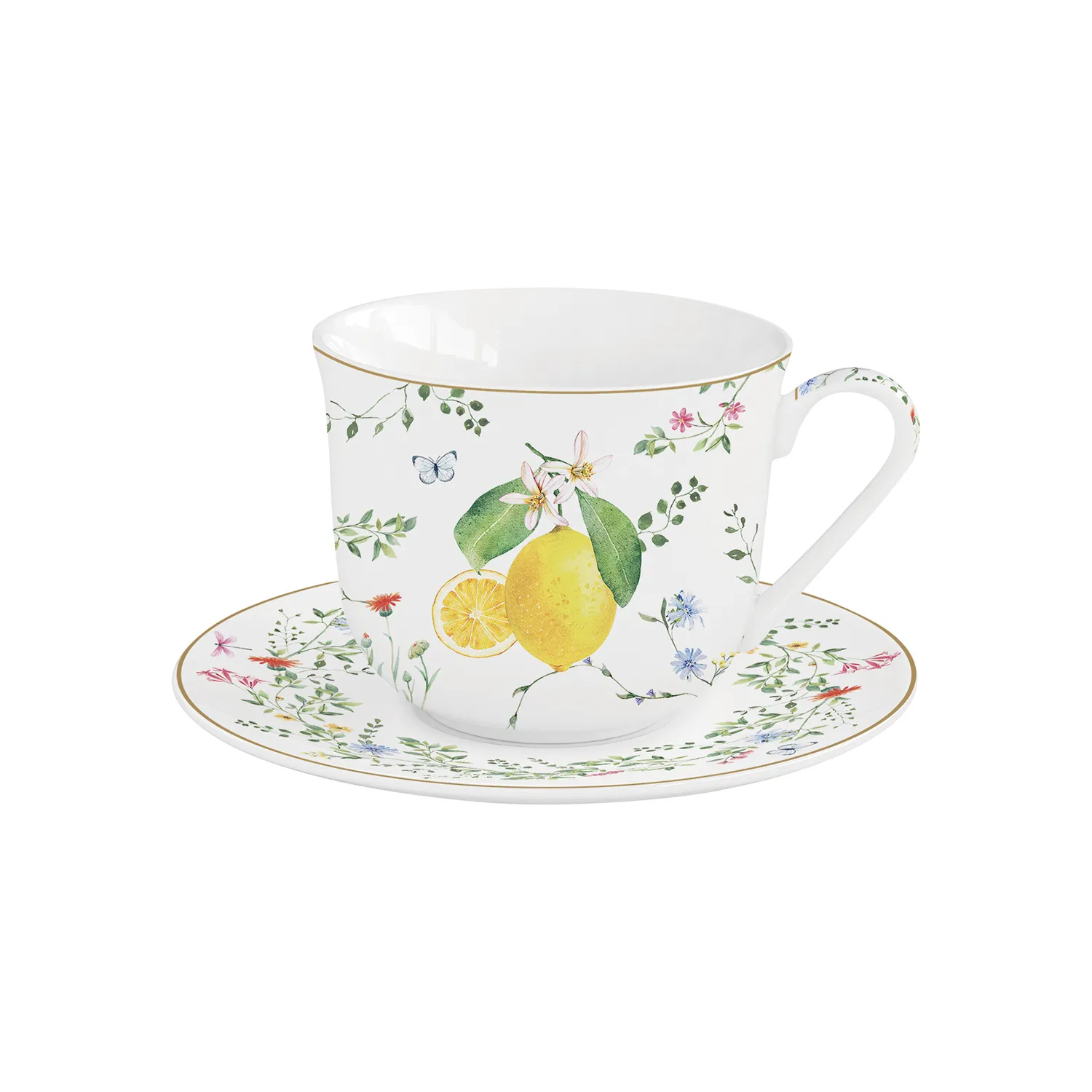 Breakfast porcelain cup with saucer 400 ml FLEURS ET CITRONS