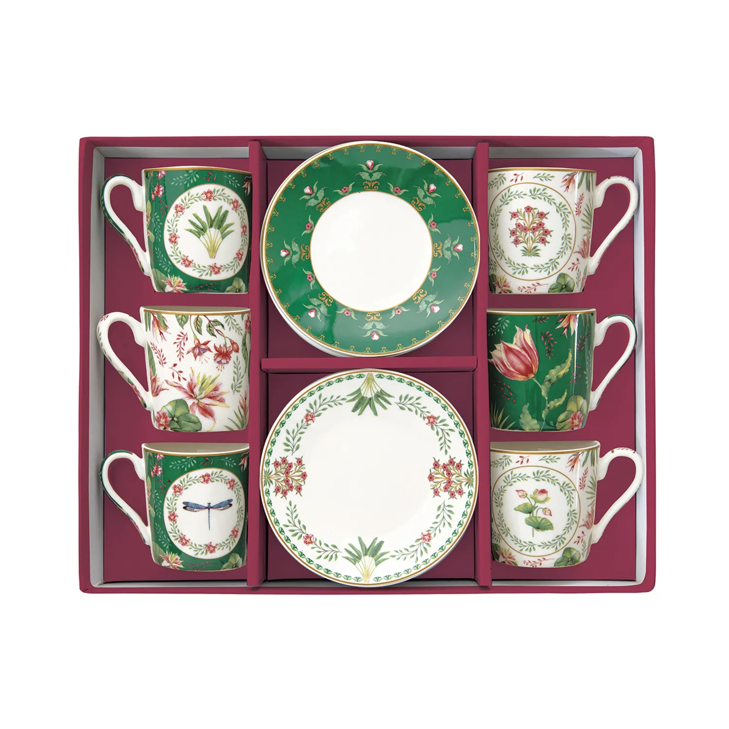 Alternative view of Set of 6 coffee porcelain cups with saucer 100 ml BOTANIC CHIC