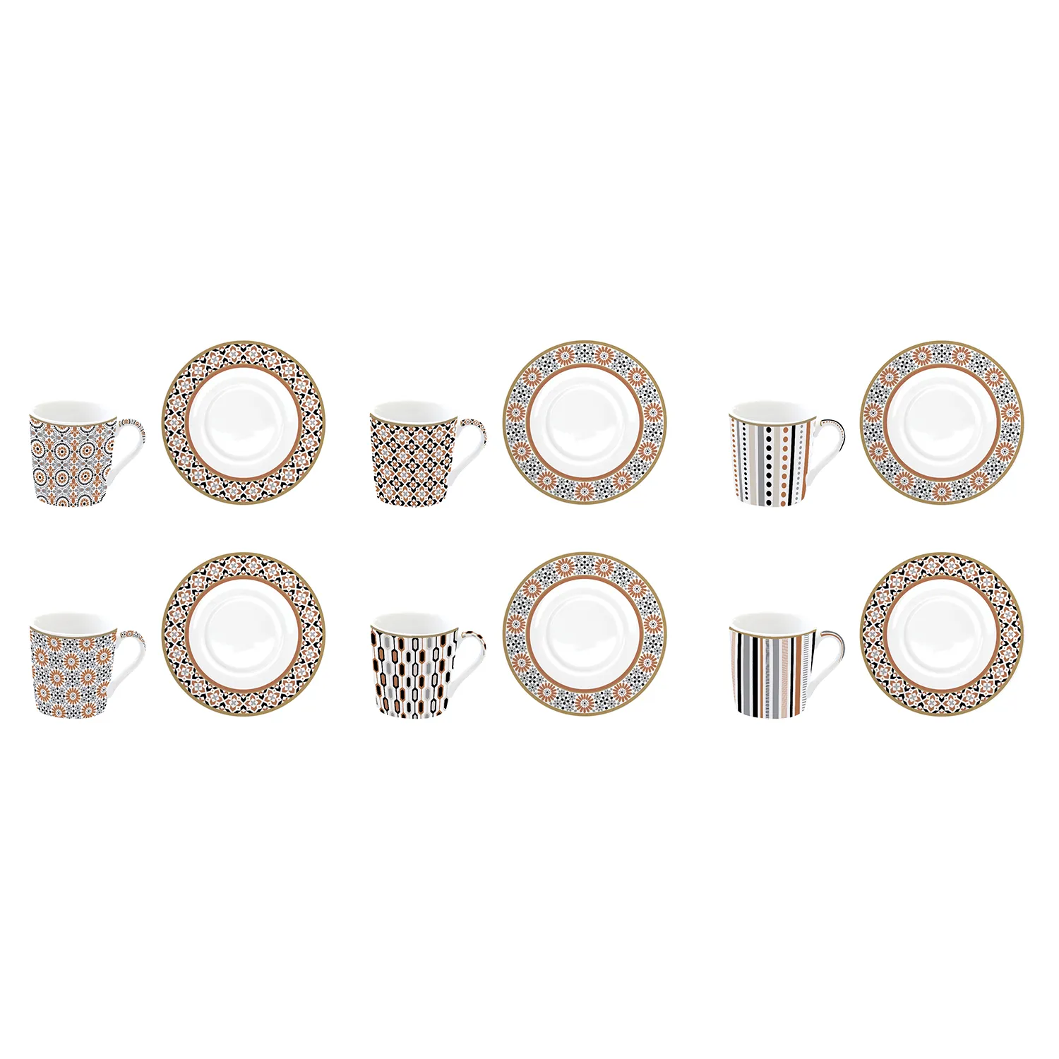 Set 6 tazzine da caffè con piattino in porcellana 100 ml GEOETHNIC