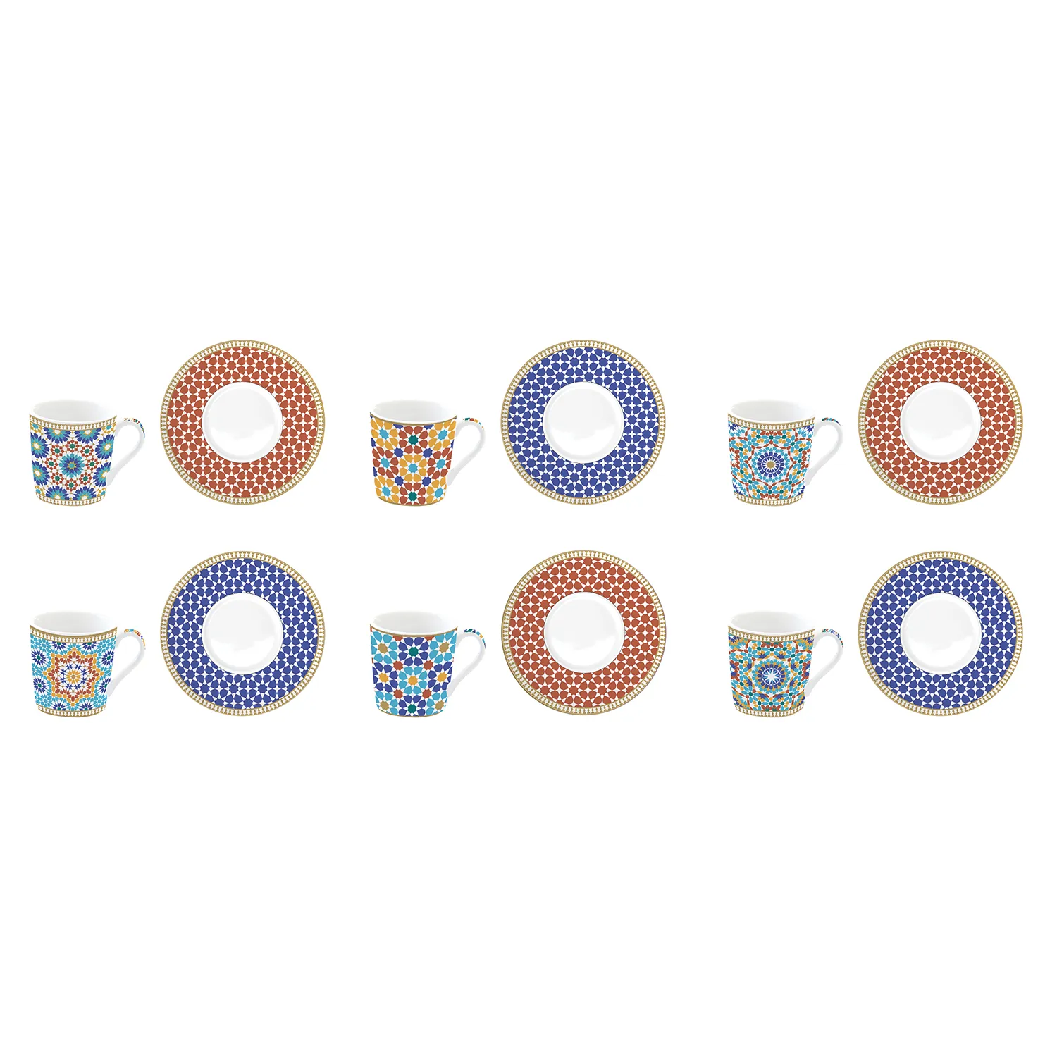 Set 6 tazzine da caffè con piattino in porcellana 100 ml MARRAKECH