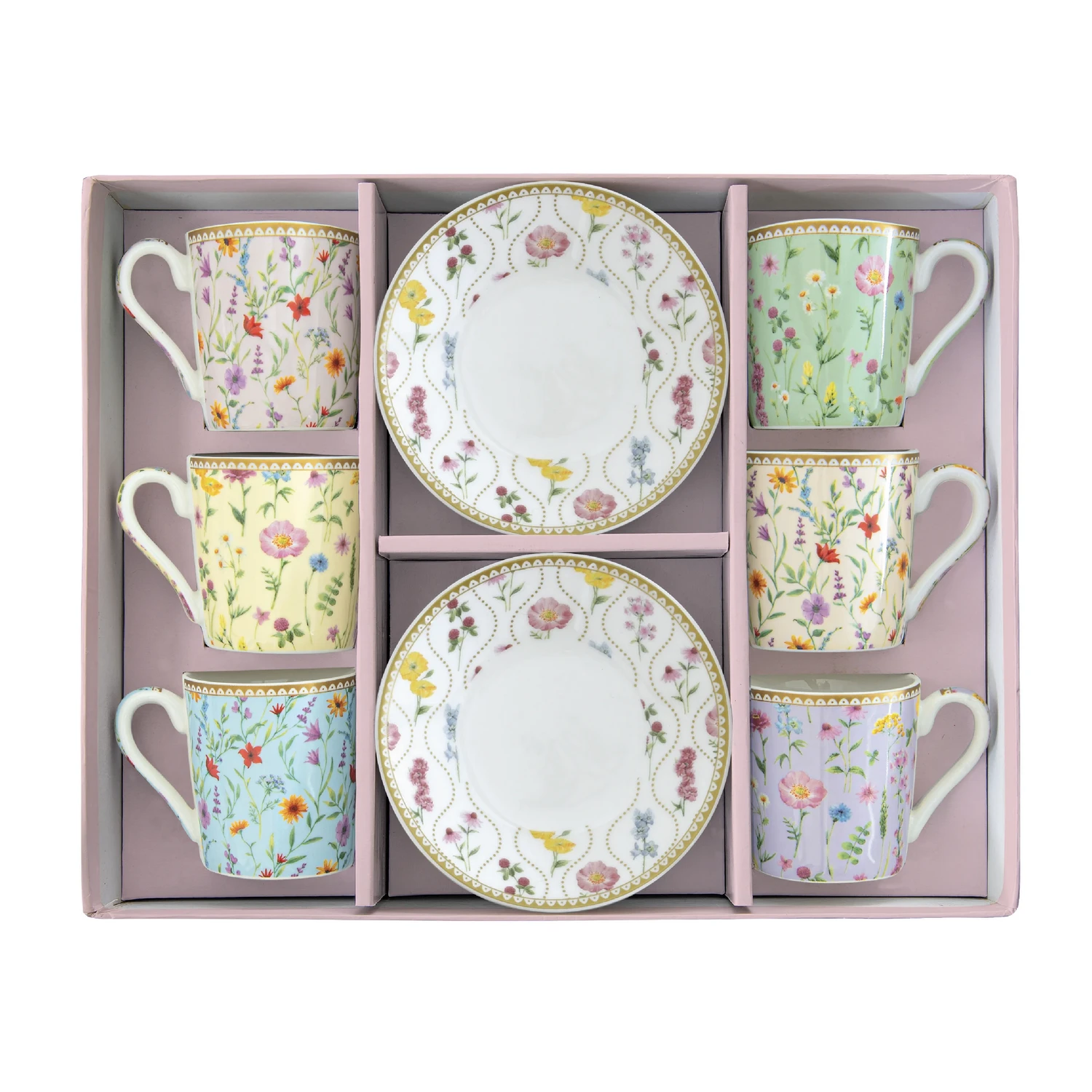 Alternative view of Set of 6 coffee porcelain cups with saucer 100 ml MEADOW FLOWERS