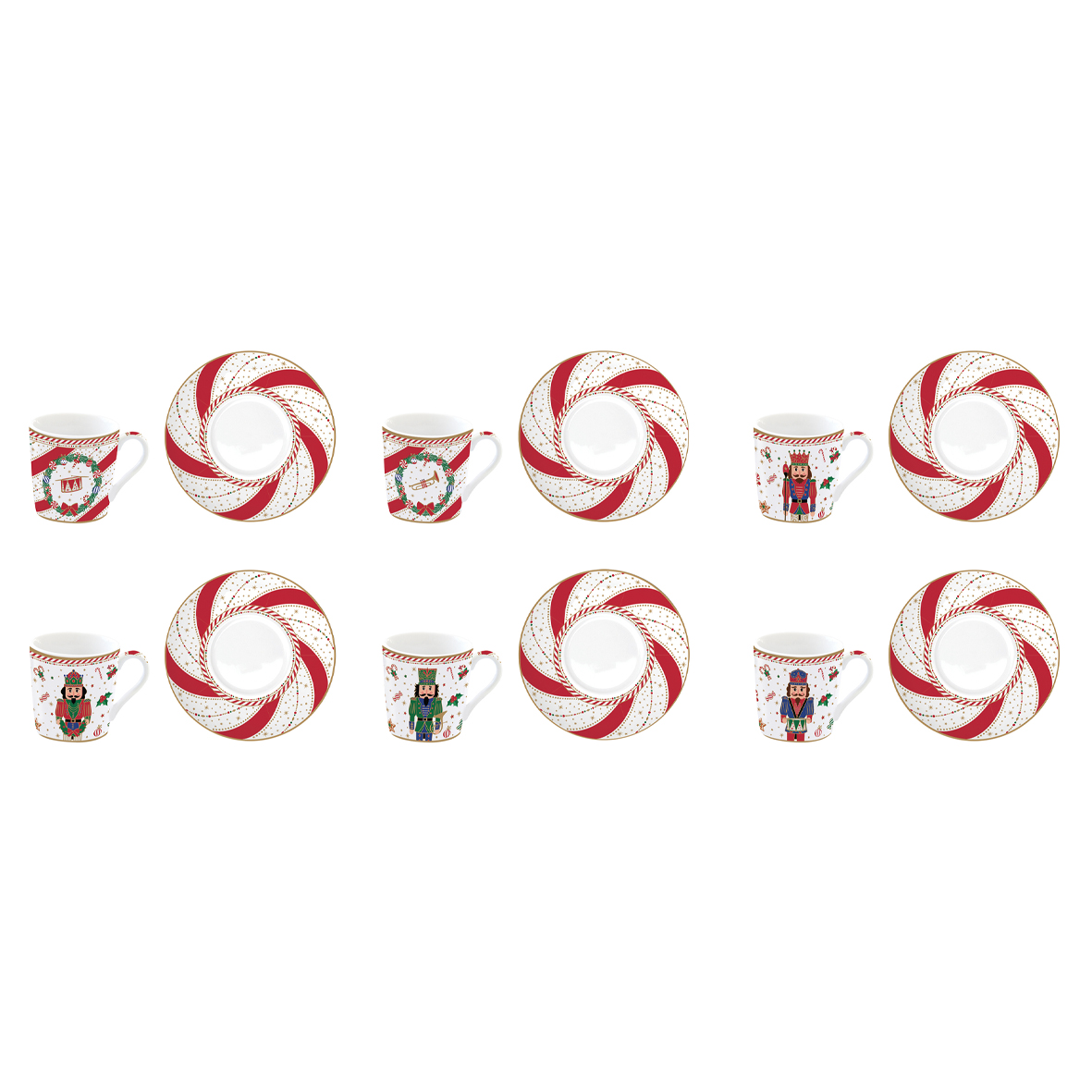 Set 6 tazzine caffè con piattino in porcellana 100 ml NUTCRACKER TWIST