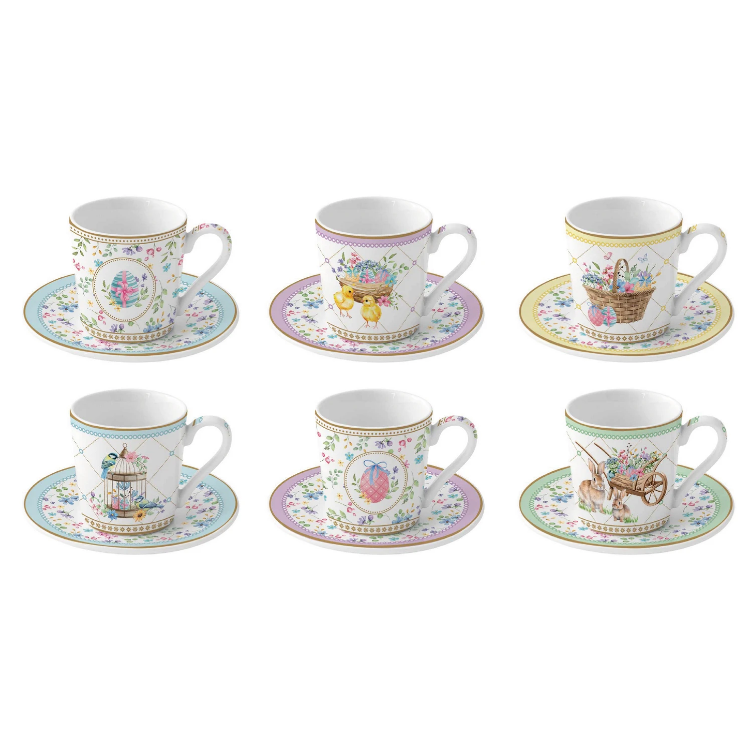 Set of 6 coffee porcelain cups with saucer 100 ml SPRING BLOOM