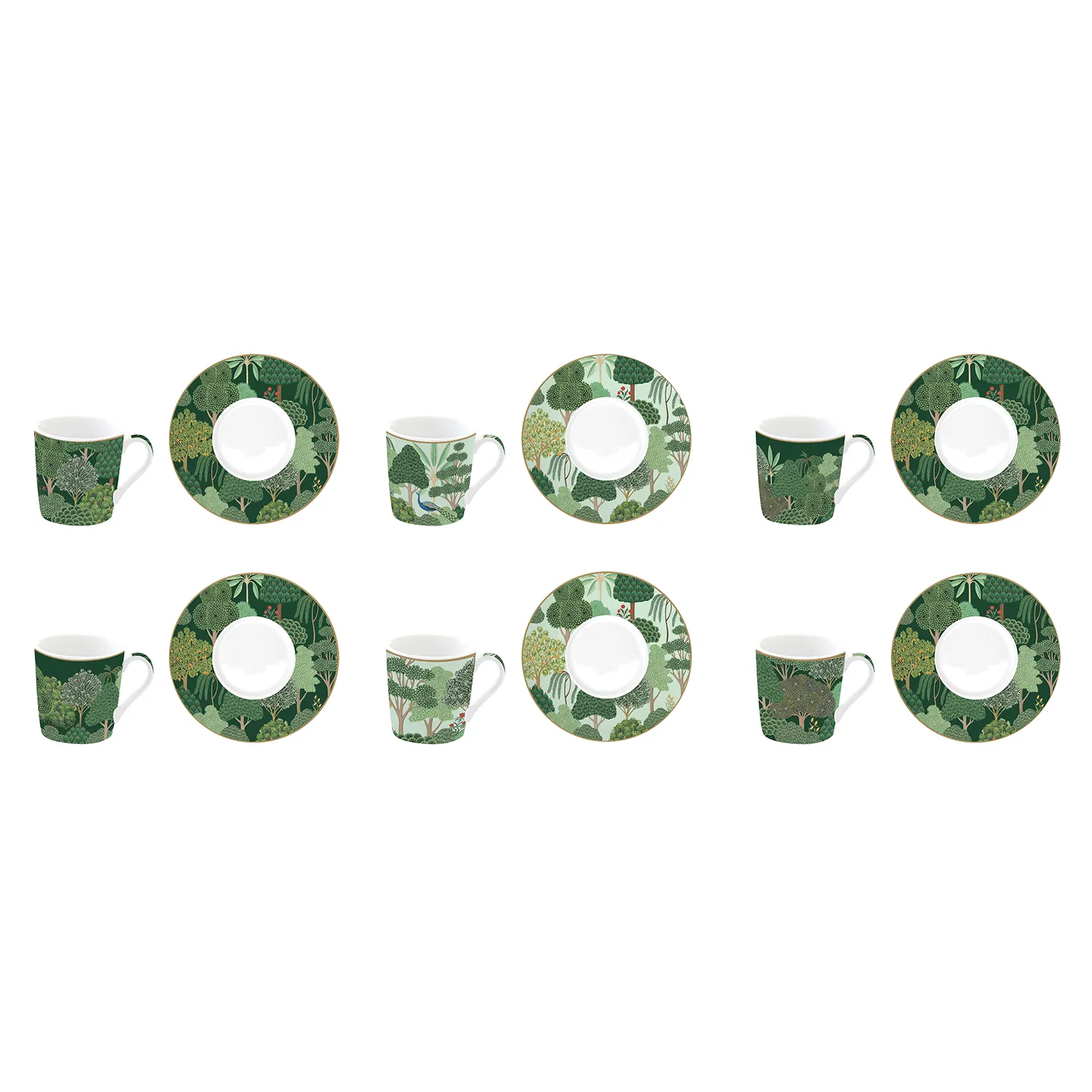 Set 6 tazzine da caffè con piattino in porcellana 100 ml WOODLAND