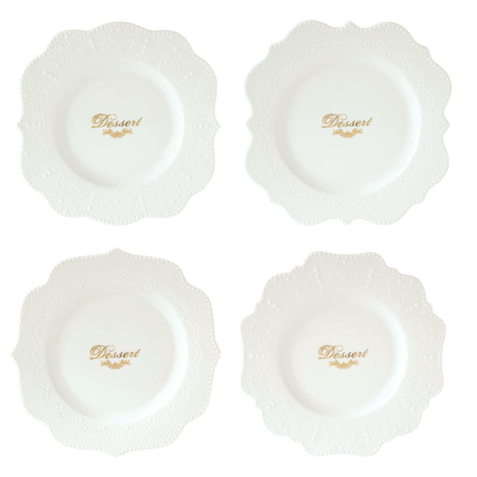 Ensemble de 4 assiettes àdessert en porcelaine de 20 cm dans une boîte MAISON CHIC