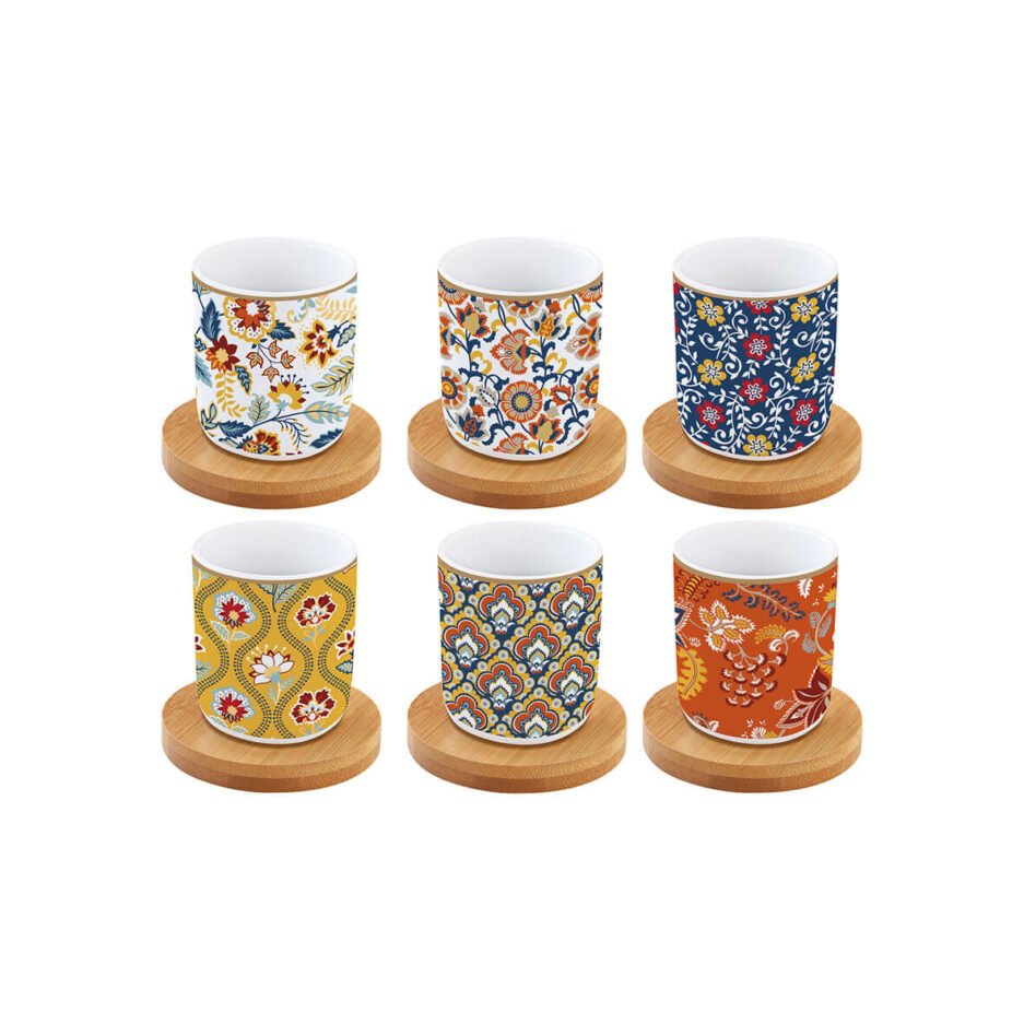 Set 6 tazzine espresso 110 ml con piattini in bamboo PAISLEY