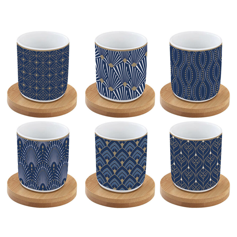 Set 6 tazzine espresso con piattini in bamboo 110ml ART DECO'