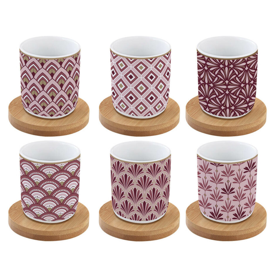 Set 6 tazzine espresso con piattini in bamboo 110ml DAMASK