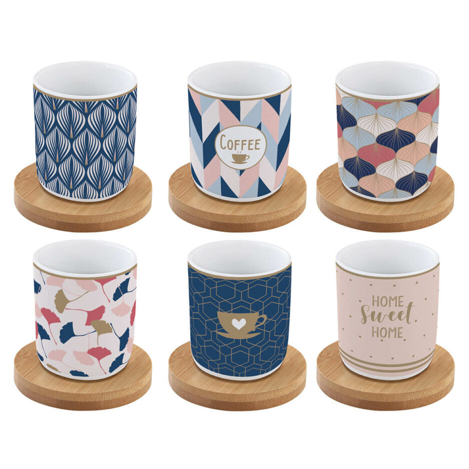 Set 6 tazzine espresso con piattini in bamboo 110ml HOME SWEET