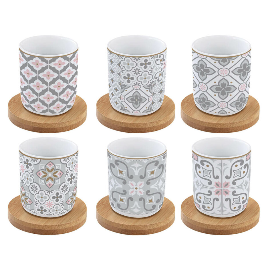 Set 6 tazzine espresso con piattini in bamboo 110ml TILES GREY