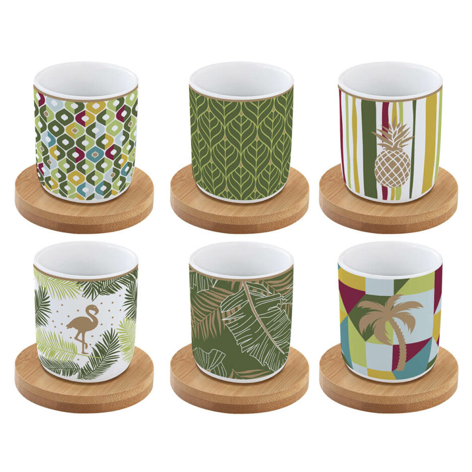 Set 6 tazzine espresso con piattini in bamboo 110ml TROPICAL