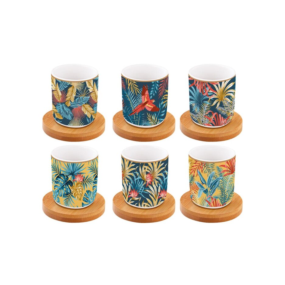 Set de 6 tasses à espresso de 100 ml avec soucoupes En Bambou EQUATORIAL