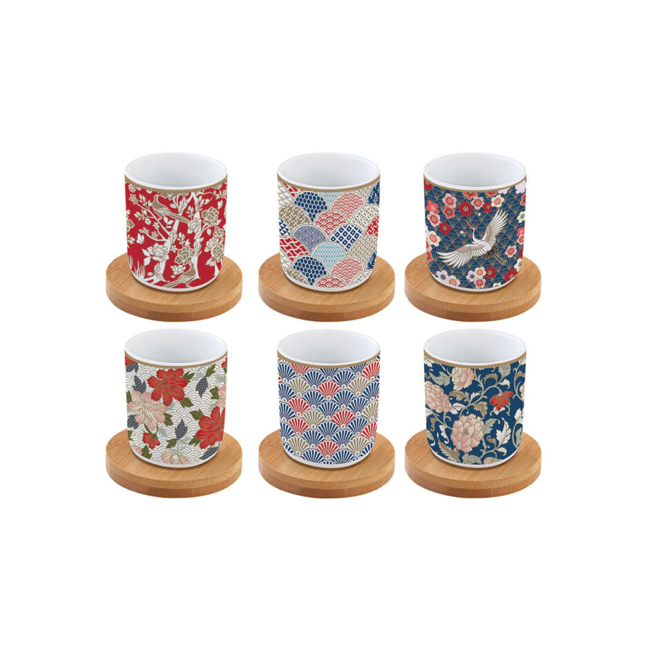 Set 6 tazzine espresso 110 ml con piattini in bamboo OKINAWA