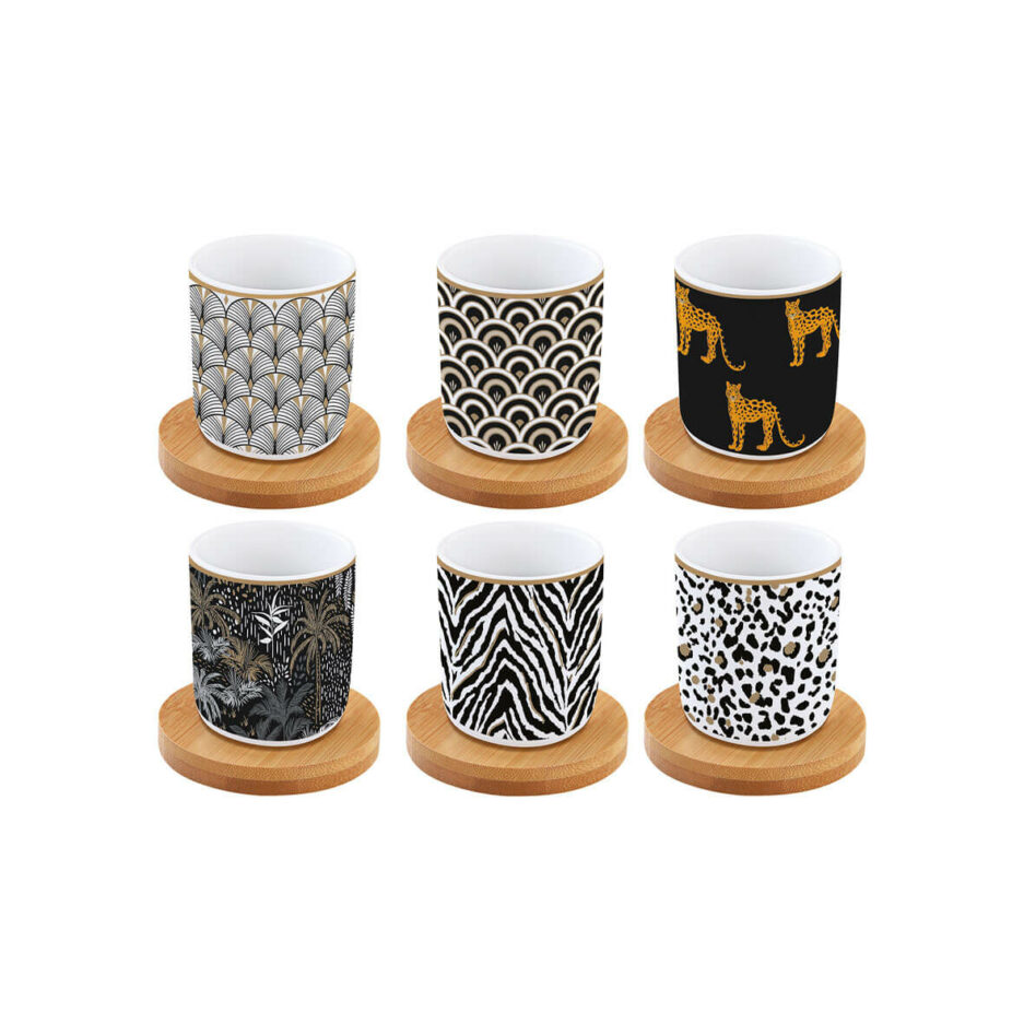 Set 6 espresso cups 110 ml and bamboo saucers SAVANA