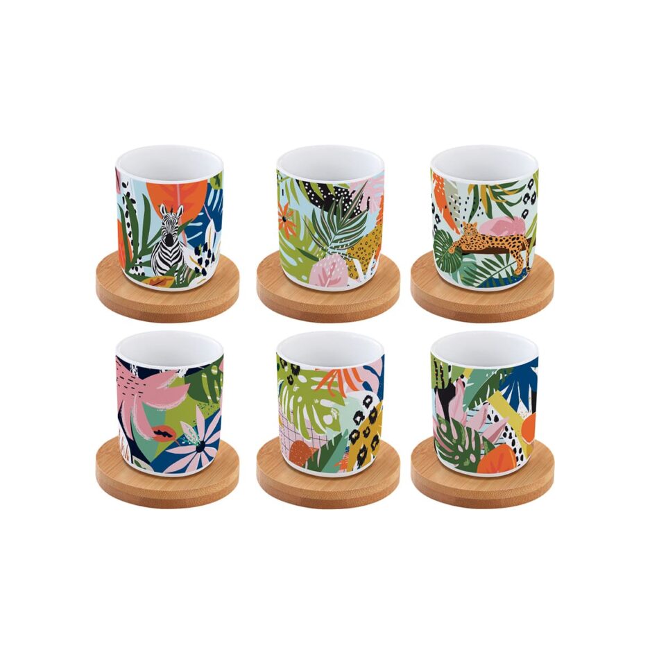 Set 6 coffee cups 110 ml and saucers TROPICAL VIBES