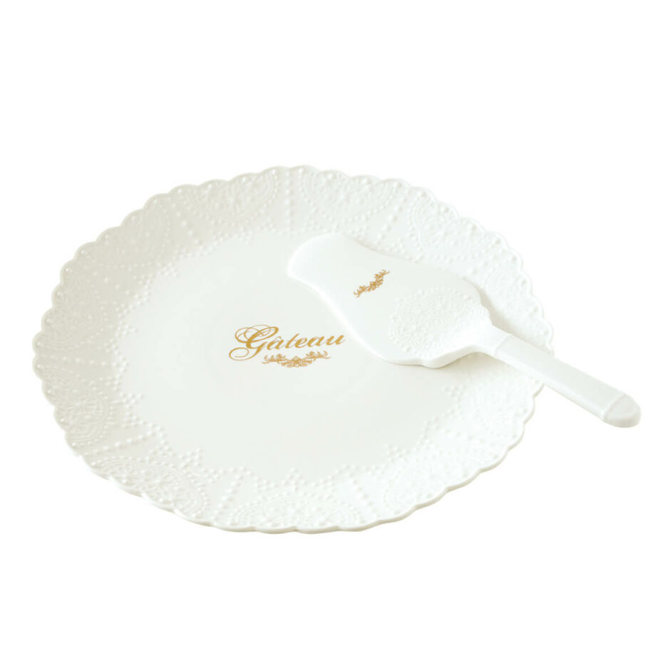 Assiette à gâteau de diamètre 30 cm avec une pelle en porcelaine, dans une boîte MAISON CHIC