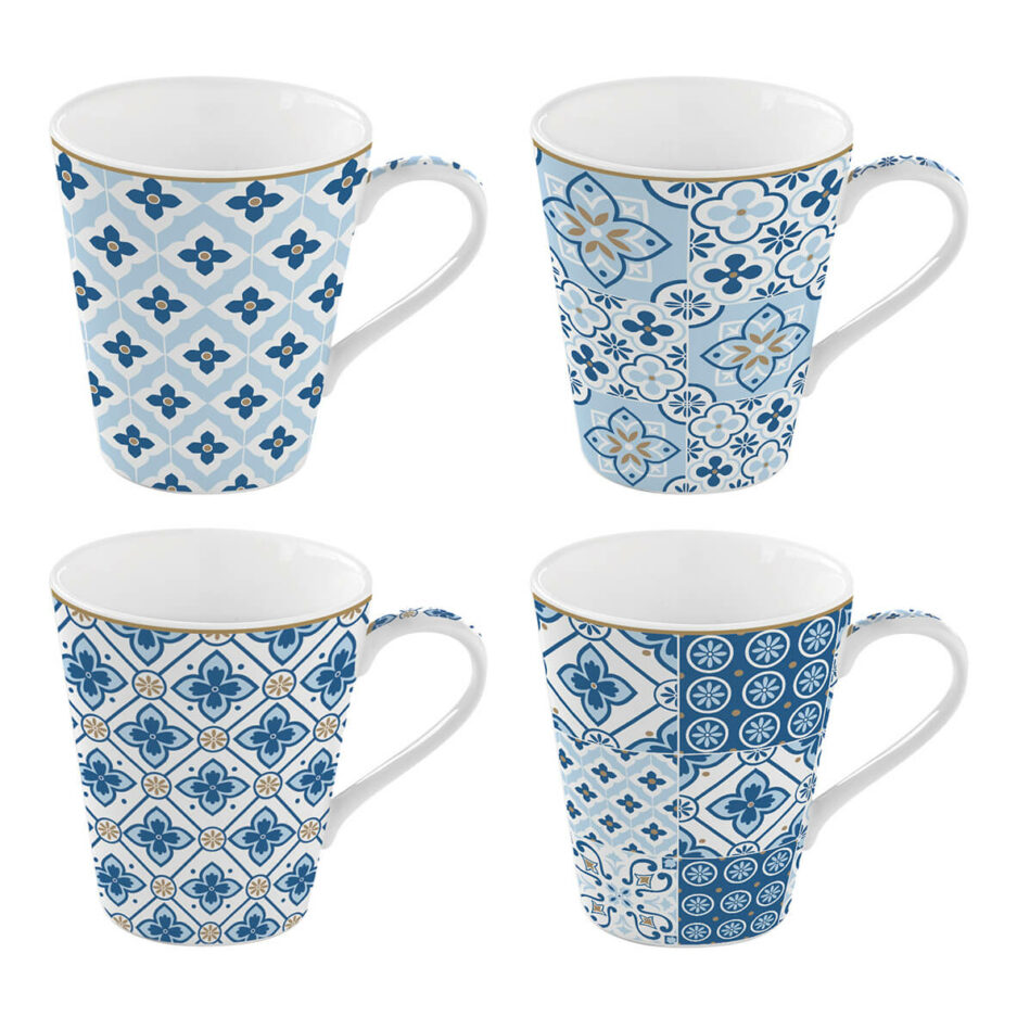 Set de 4 mugs en porcelaine de 300 ml COFFEE Mania Tiles BLUE