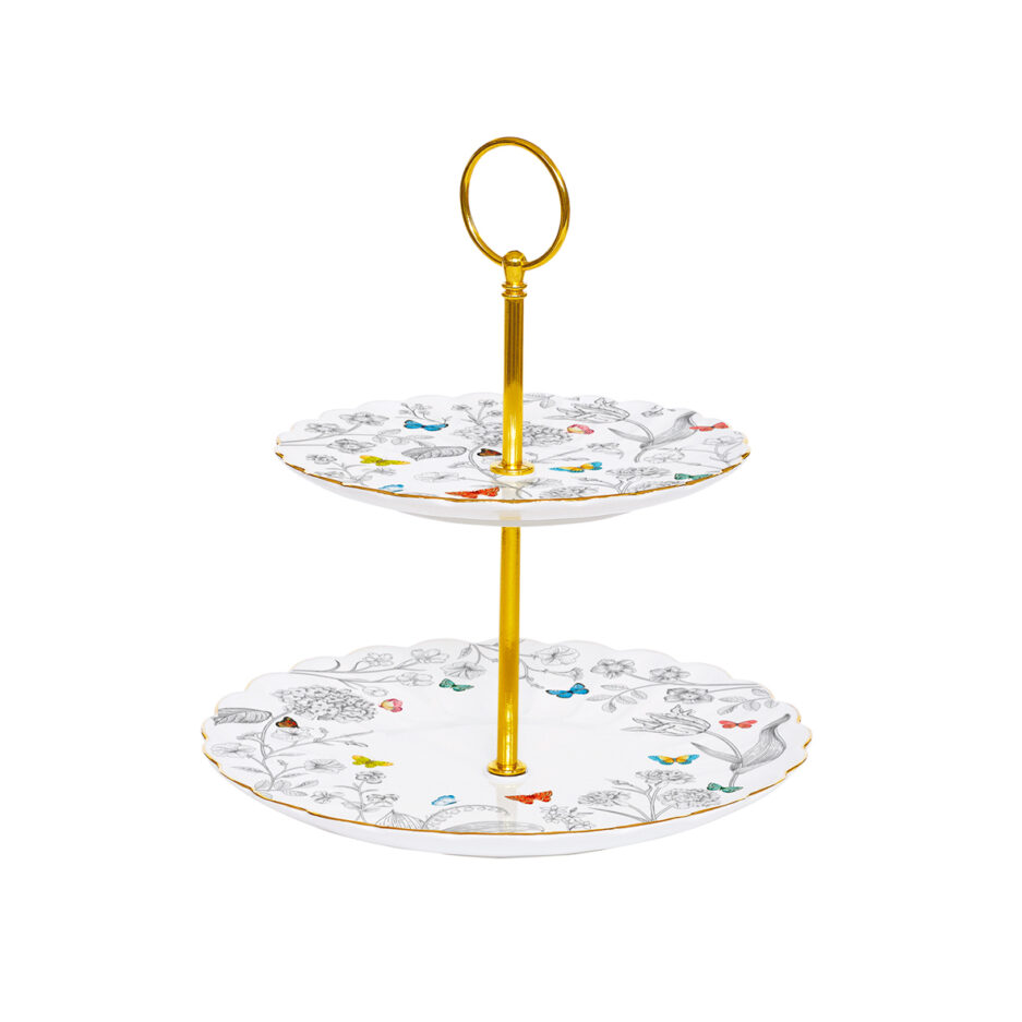 Présentoir à gâteau à deux étages FLEURS ET PAPILLONS
