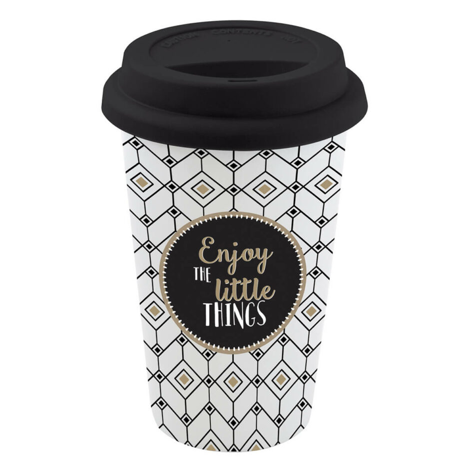 Travel mug in porcelain 350 ml in colour box ENJOY LITTLE THINGS