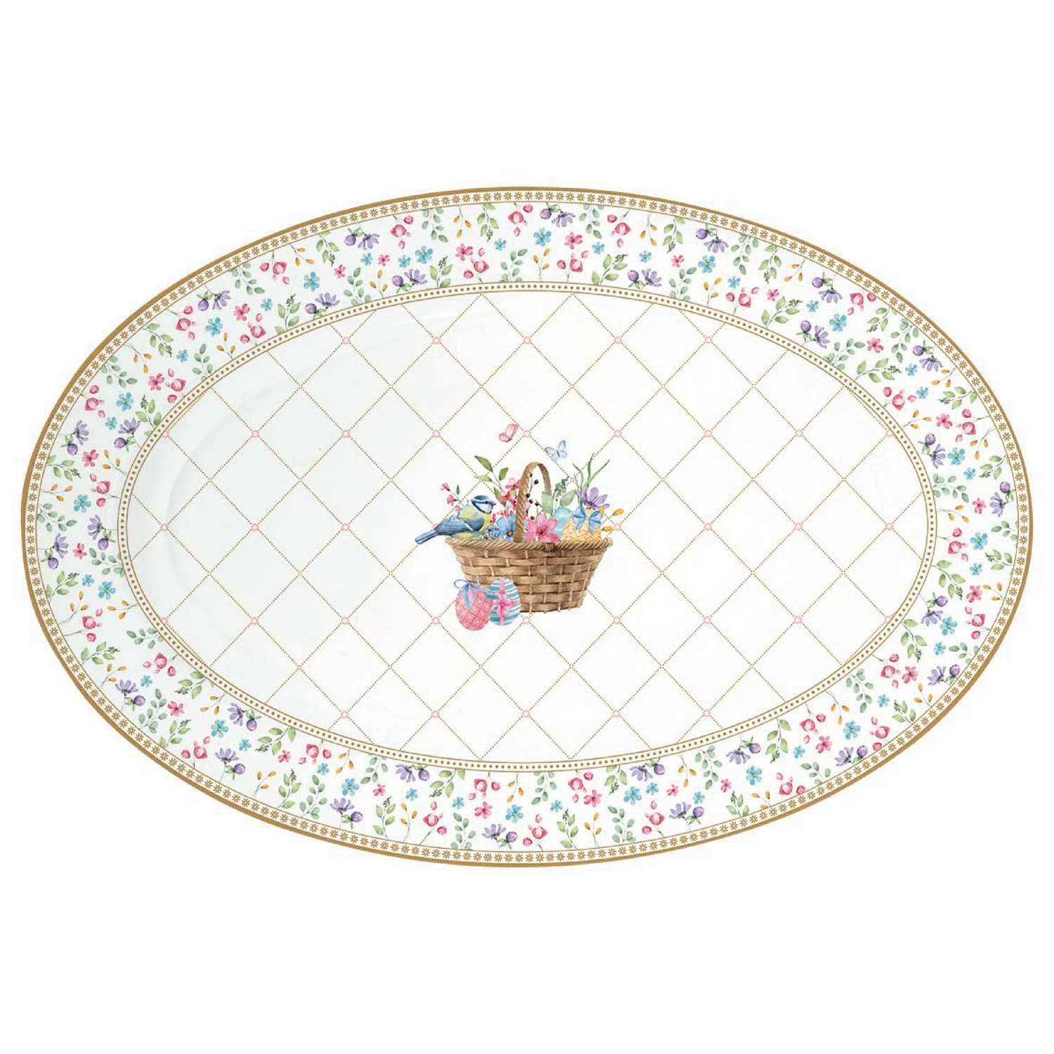 Serving platter in porcelain 35 x 23,5 cm SPRING BLOOM