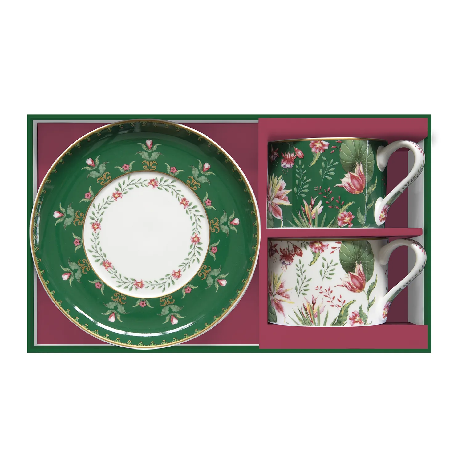 Alternative view of Set of 2 tea porcelain cups and saucers 240 ml BOTANIC CHIC