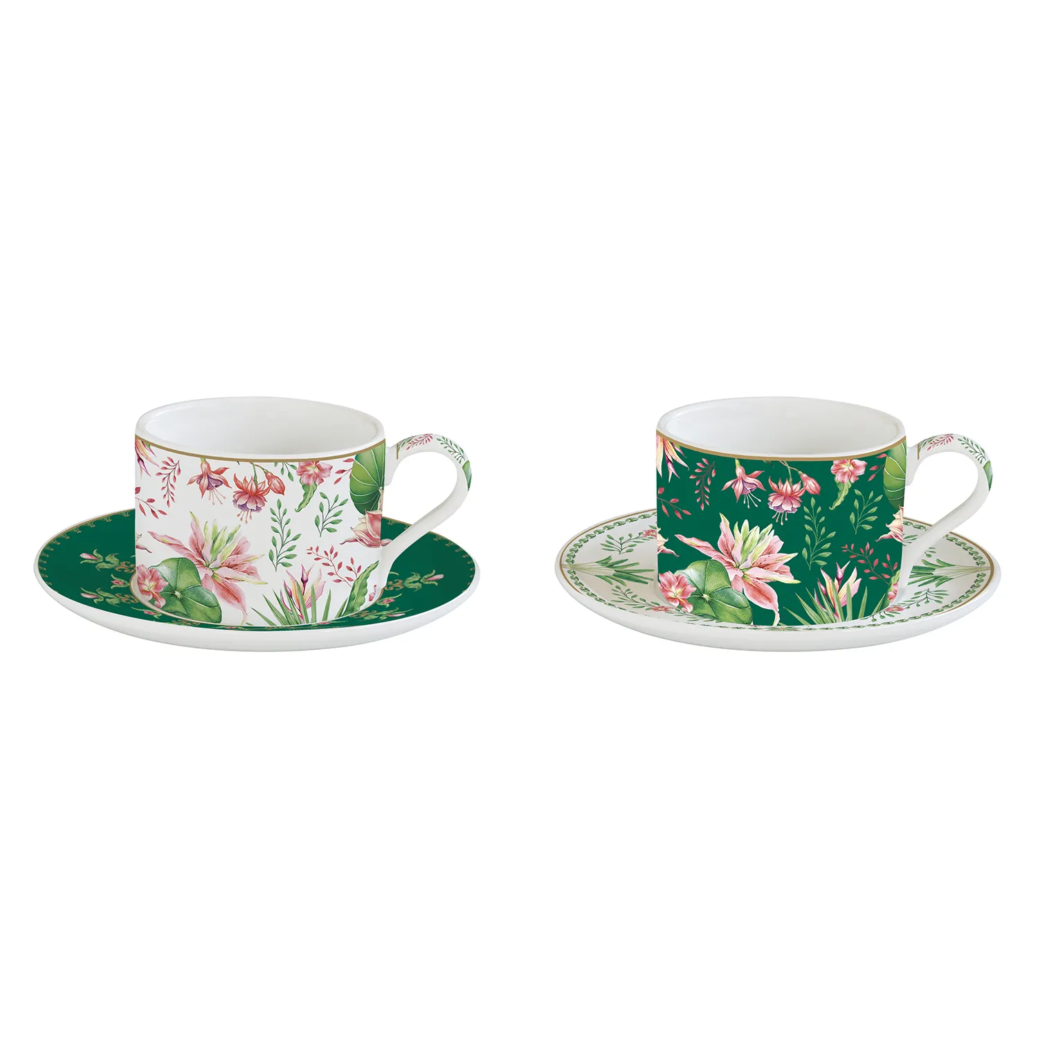 Set of 2 tea porcelain cups and saucers 240 ml BOTANIC CHIC