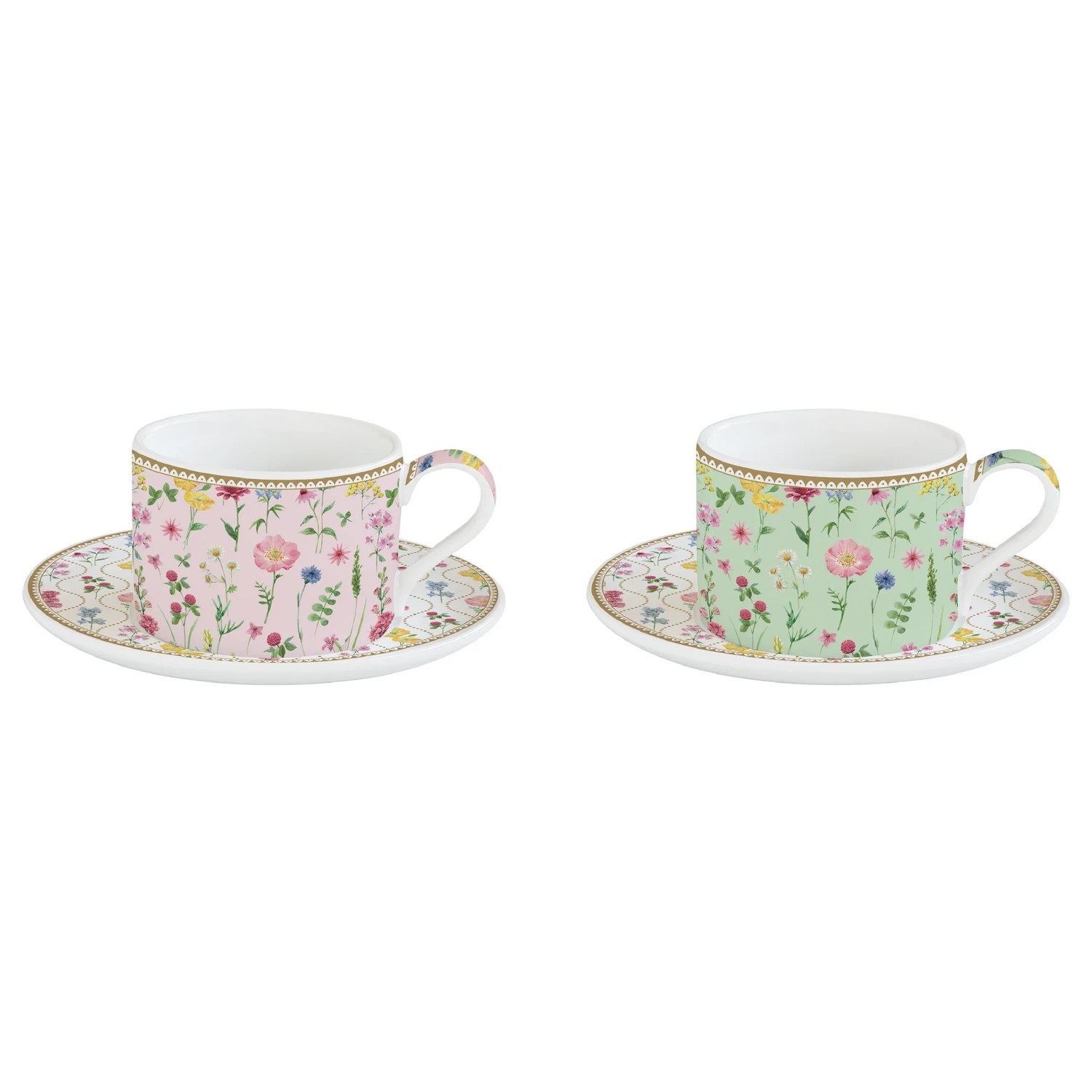 Set of 2 tea porcelain cups and saucers 240 ml MEADOW FLOWERS