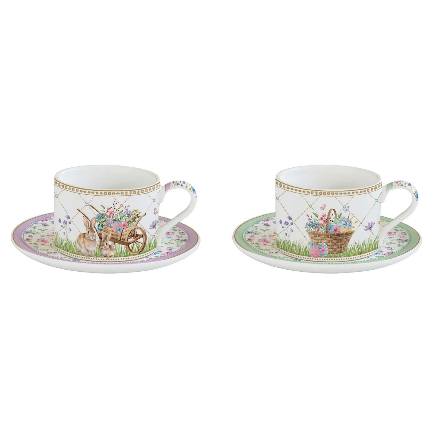 Set of 2 tea porcelain cups with saucer 240 ml SPRING BLOOM