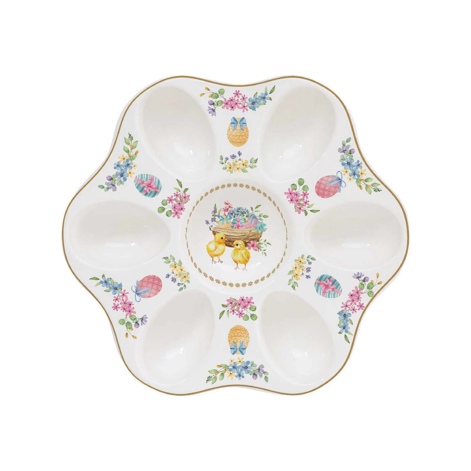 Egg serving plate in porcelain Ø 21 cm SPRING BLOOM