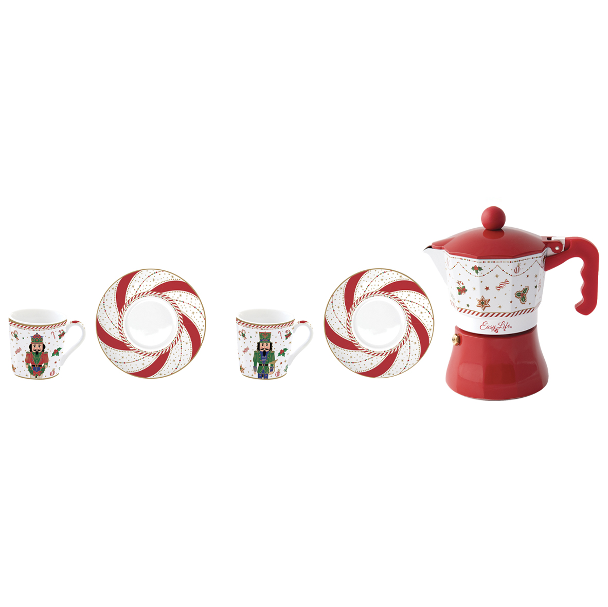 Set 2 tazzine caffè con piattino in porcellana 100 ml e Moka NUTCRACKER TWIST