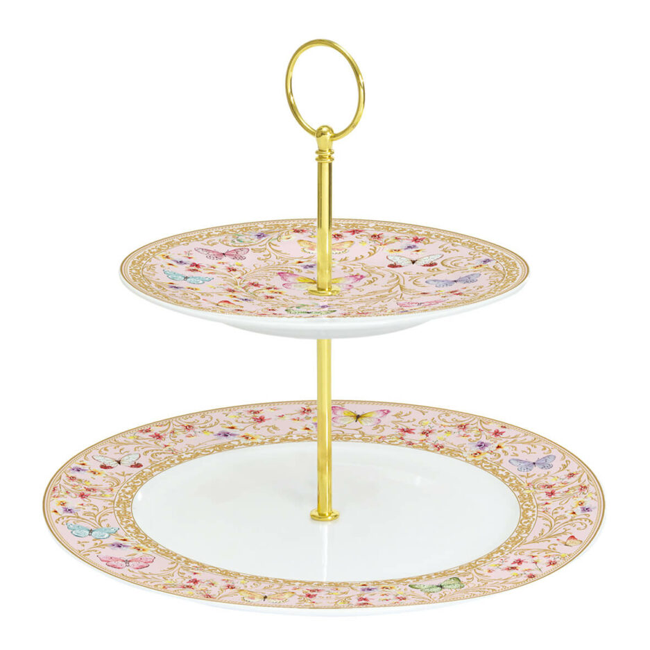 Présentoir à gâteau à deux étages en Bone China MAJECTIC BUTTERFLIES