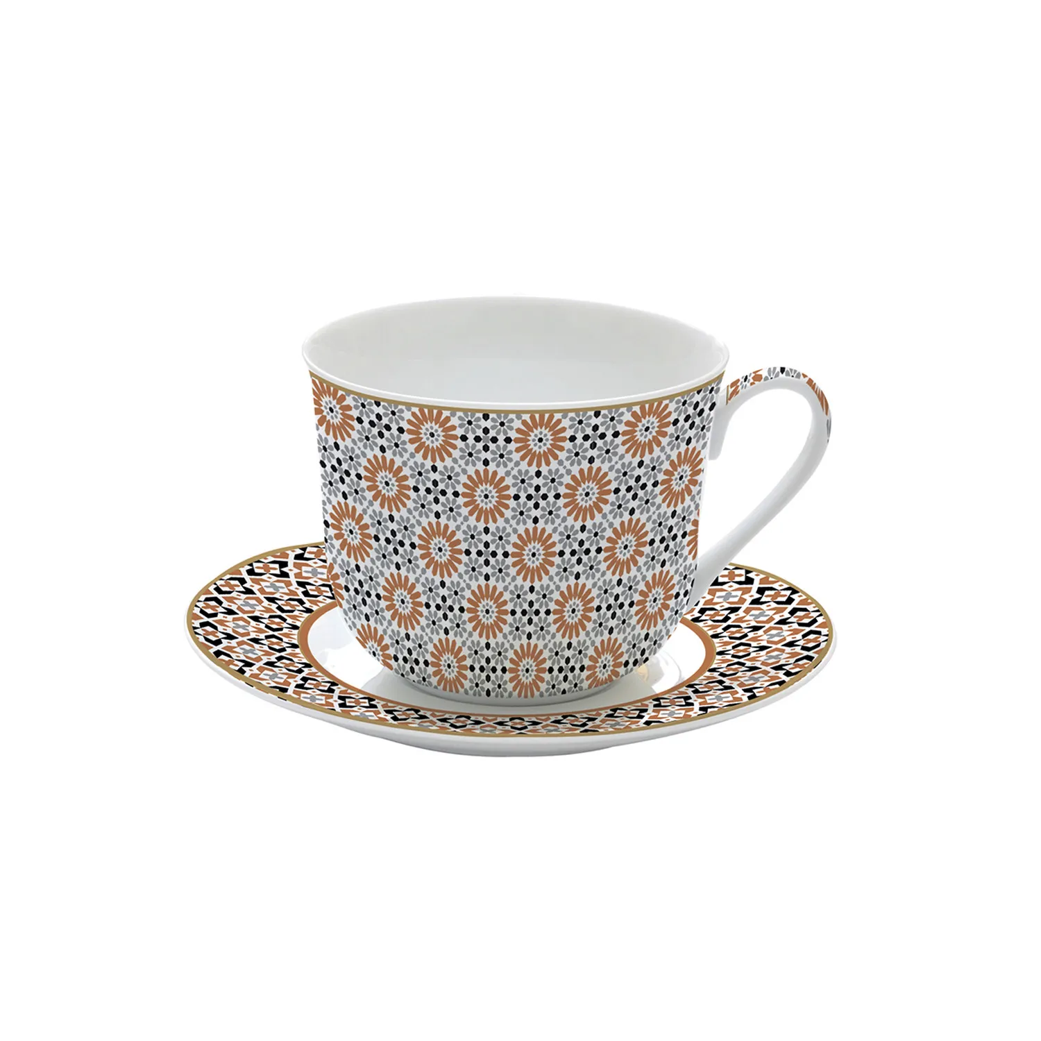 Tazza da colazione con piattino in porcellana 400 ml GEOETHNIC